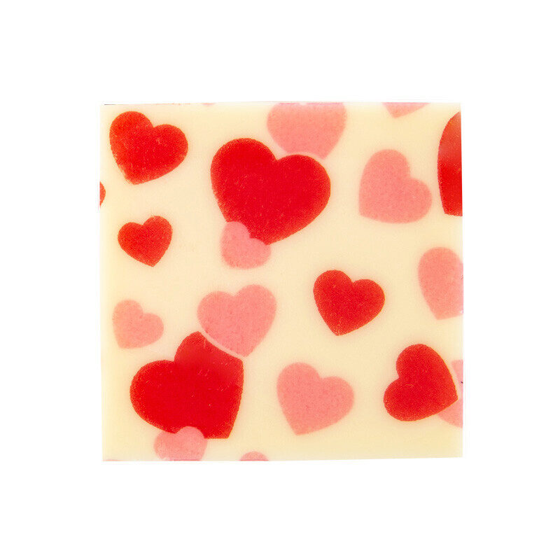 2068046 PLAQUETTE CARRE CŒUR ROUGE/ROSE 3CM CHOCOLATBLANC 220 PCES ***S/CDE***