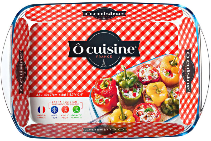 PYREX O CUISINE RECTANGULAR OVEN DISH 40 X 27CM - H 7CM IN BOROSILICATE GLASS 4.9L