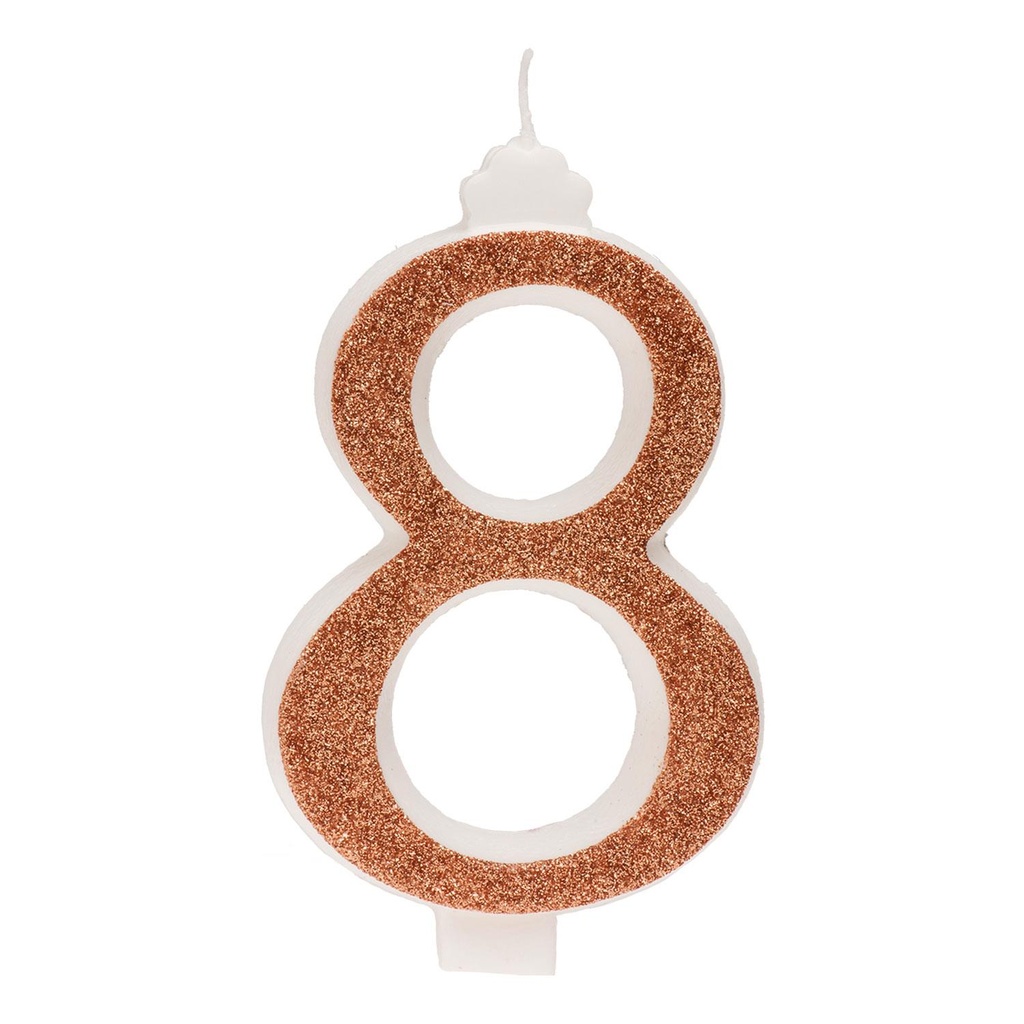 NUMMER 8 KAARS GOUDEN GLITTER 13CM