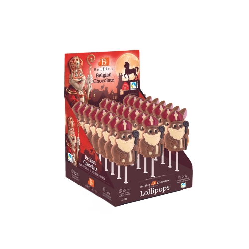 SAINT-NICOLAS NICO COLOURED MILK CHOCOLATE LOLLIPOP 24X25GR
