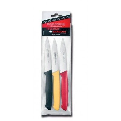 FISCHER "CREATIVE CHEF" SET 3 COUTEAUX OFFICE 1OCM 3 COLORIS