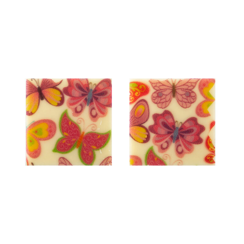2034003 MULTICOLOR BUTTERFLY CHOCOLATE SQUARE BLISTER 3X3CM 220 PCES ***S/CD***