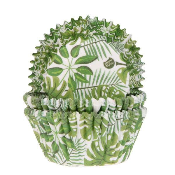HOM CUPCAKE CASES GREEN JUNGLE LEAVES 50 PCES FOST+ INCLUDED