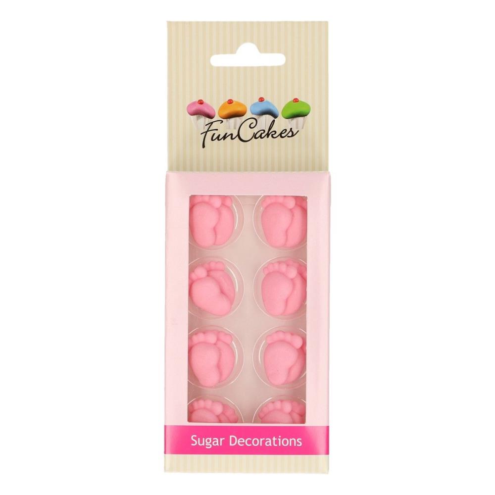 FUNCAKES SUIKERDECORATIE BABY VOETJES ROZE 16 STUK