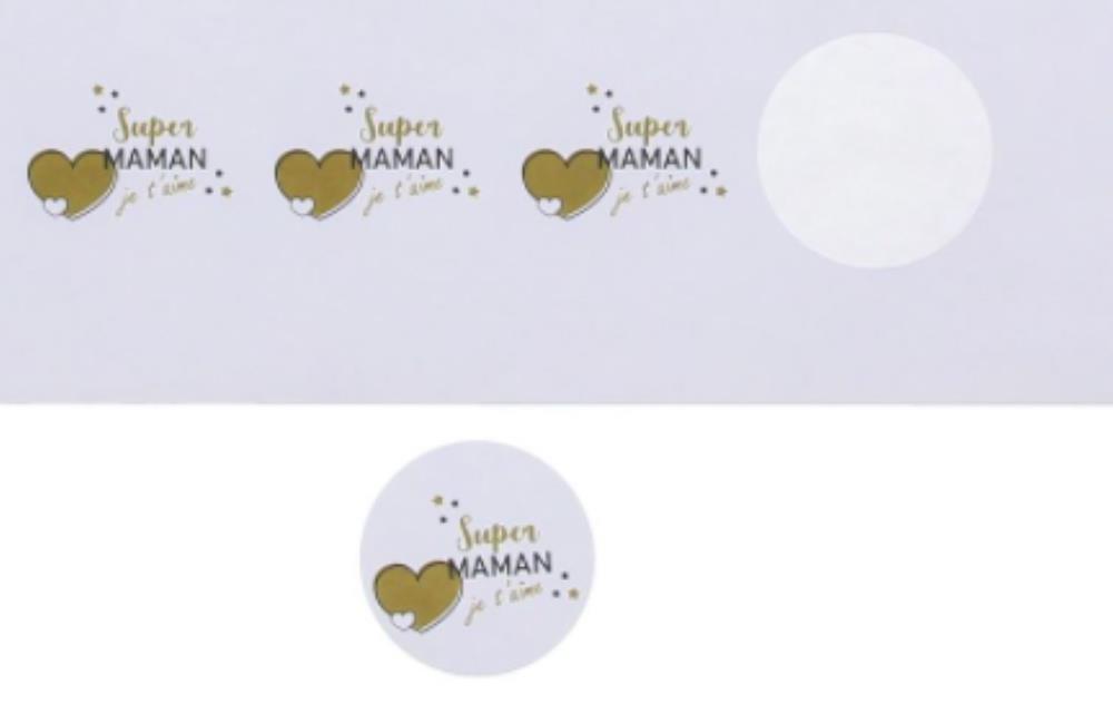 STICKER 4 CM “GOLDEN HEART” SUPER MOM 5 X 24PC PER PACK