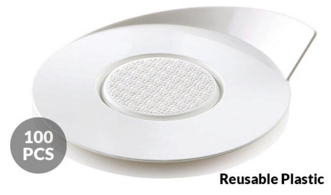 WHITE ROUND PLATE/TRAY 86MM REUSABLE 100PCS FOST+ INCLUDED