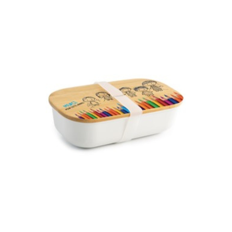 WHITE LUNCH BOX WOODEN LID SCHOOL 21X11.5CM H6CM
