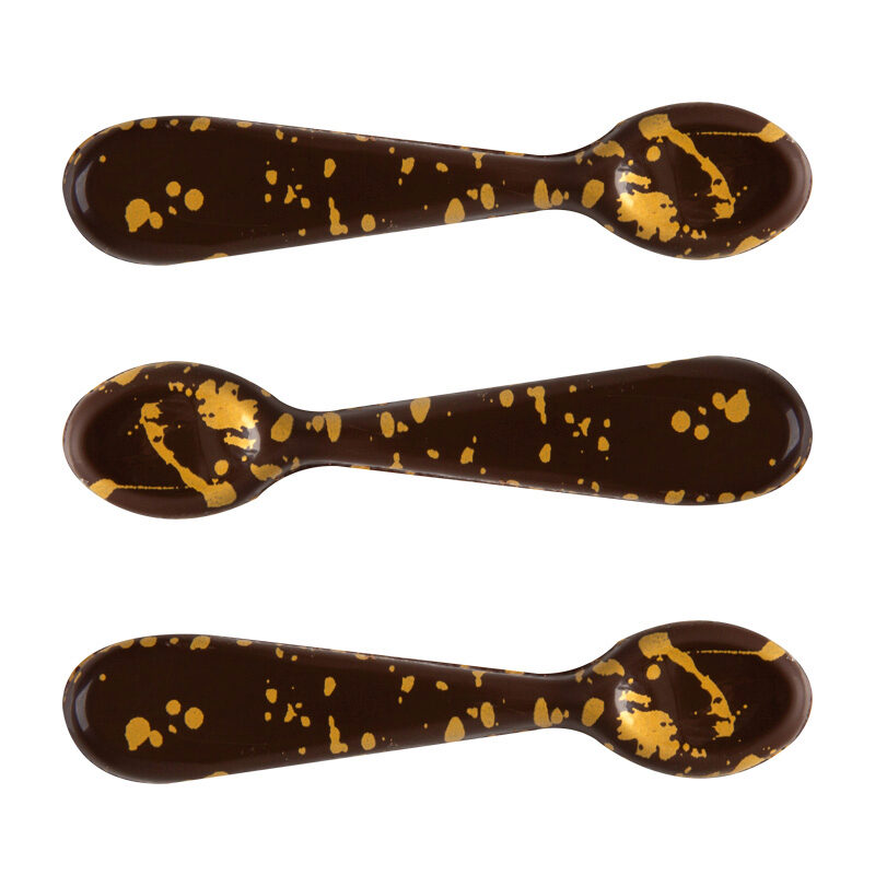 2034807 CHOCOLATE SPOON GOLD SPOT PATTERN 9.5X2CM 40 PCES ***ON/ORDER***