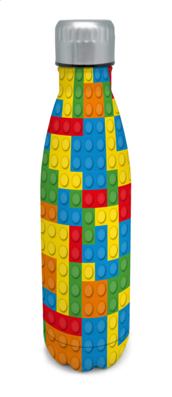 NERTHUS RVS FLES 500ML "MULTICOLOR BLOKJES" DUBBELWANDIG