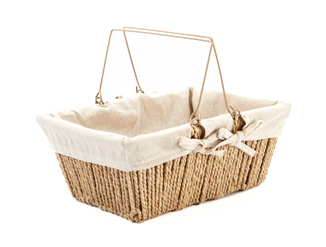 PANIER RECTANGULAIRE CRAFT AVEC ANSE PLIABLE ET TISSU NATUREL 30X20XH12CM