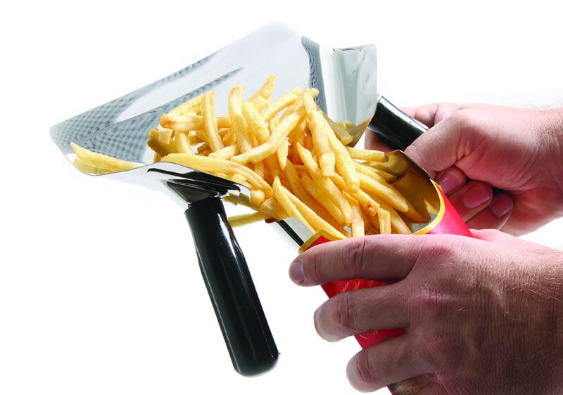 STAINLESS STEEL FRIES SCOOP 2 HANDLES 20X23CM OPENING 7.5CM