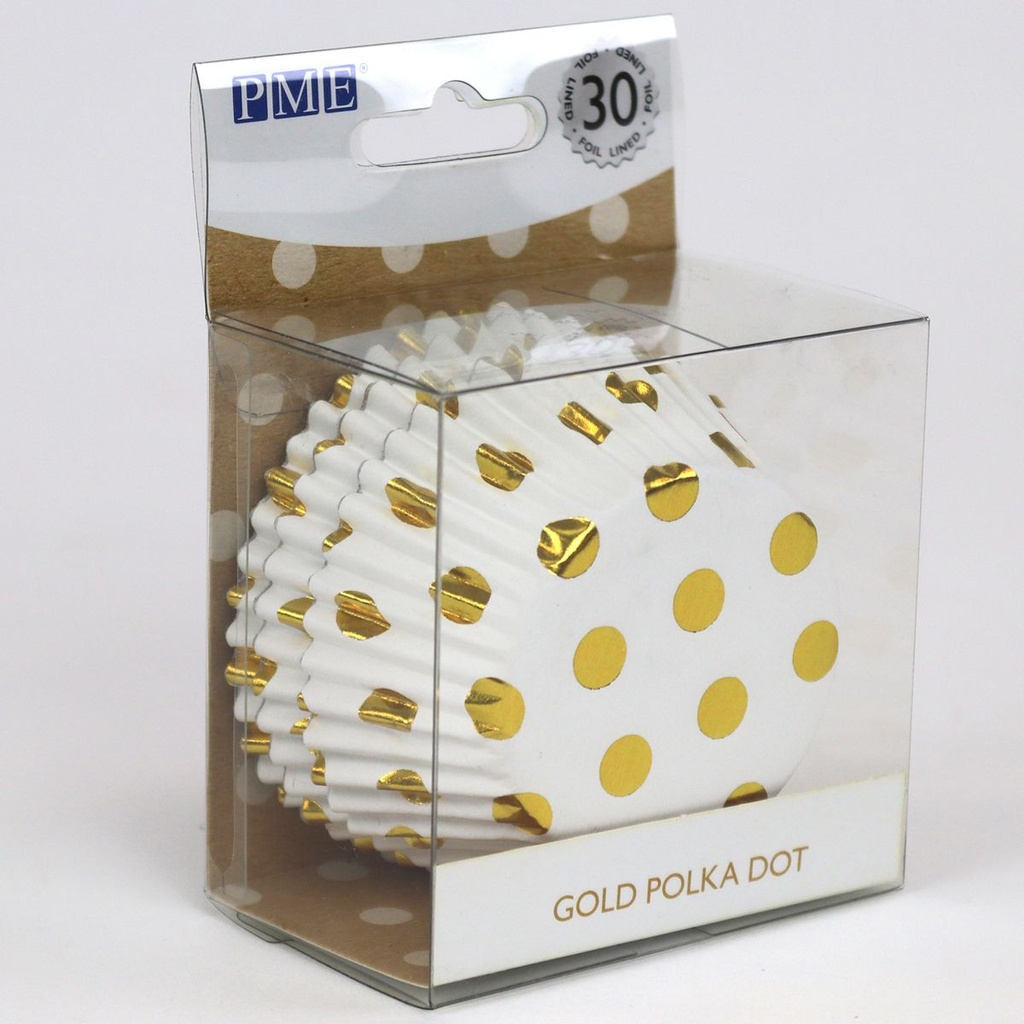 PME CAISSETTE CUPCAKE ALU BLANCHE POIS  DOREES 30 PCES