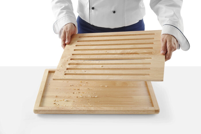 APS PLANCHE A PAIN BOIS 47.5X32.2CM A/GRILLE AMOVIBLE PIEDS ANTIDERAP ANTS