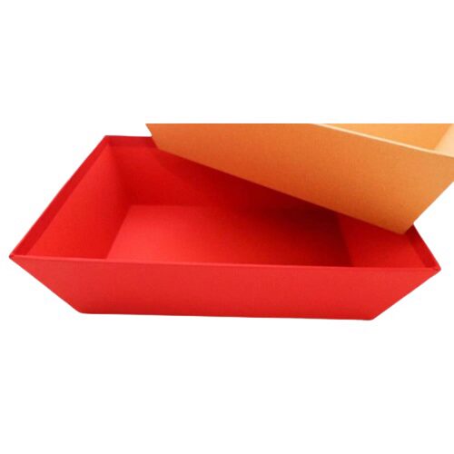 RECTANGULAR CARDBOARD BASKET 28 X 19X8HT RED