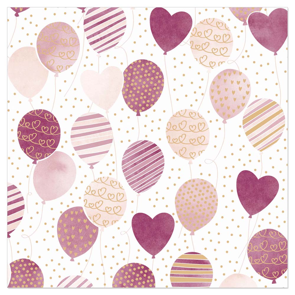 ARTEBENE SERVIETTE 33X33CM BALLONS ROSES ET ORPAQUET DE 20PCES