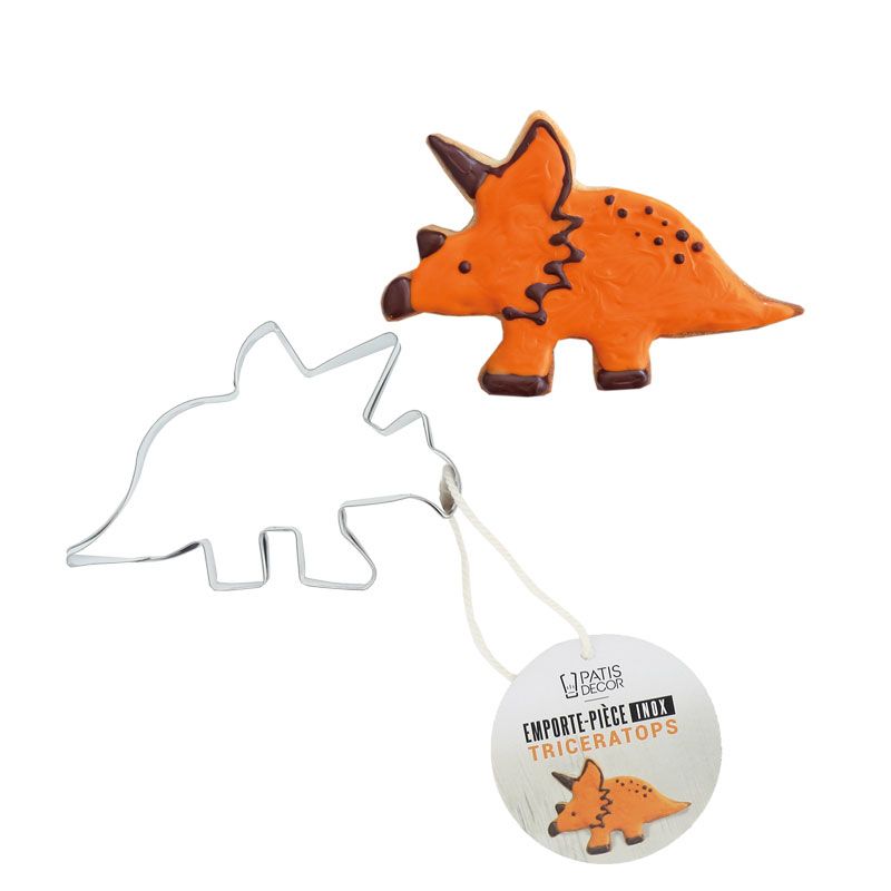 COOKIE CUTTER STAINLESS DINOSAUR TRICERATOPS 90MM
