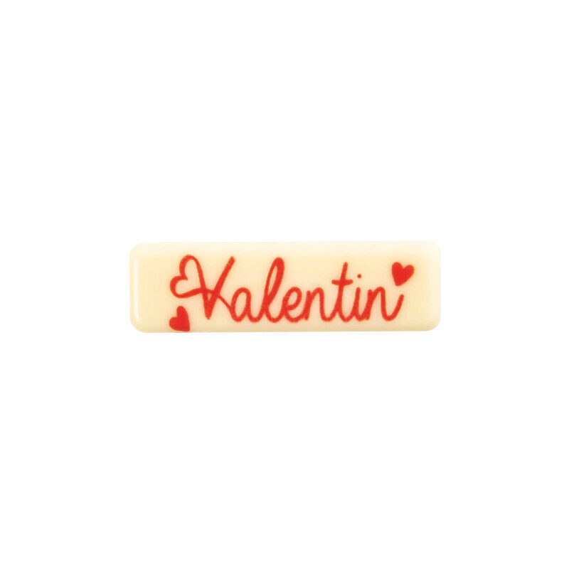 2068351 PLAQUETTE VALENTIN ROUGE 45X13MM CHOCOLAT BLANC  150 PCES ***S/CD***
