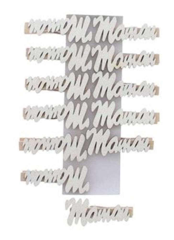 WHITE CLIPS "MAMA"/"MAMAN" 12PCS 65XHT25MM