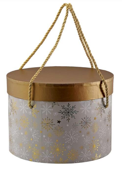 +BOITE CHAPEAU GRIS FLOCON OR Ø 22.5CM HT 16CM