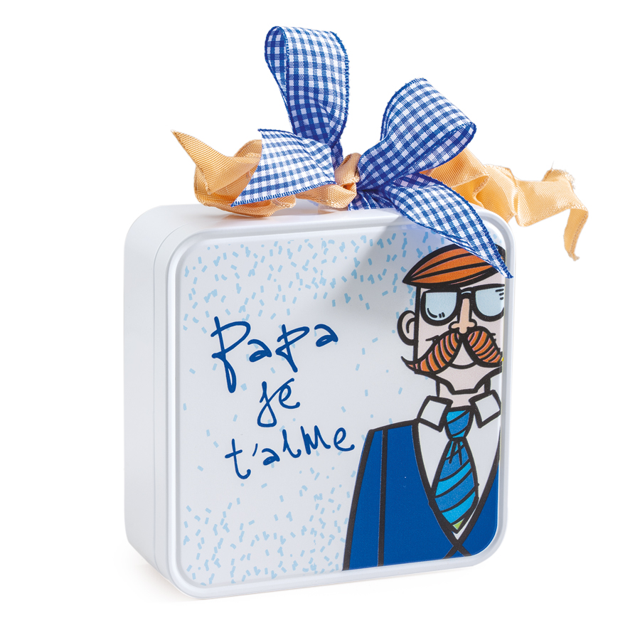 WHITE TIE BOX "PAPA JE T'AIME" 13.2X13.2XH4.5CM FOST+ INCLUDED