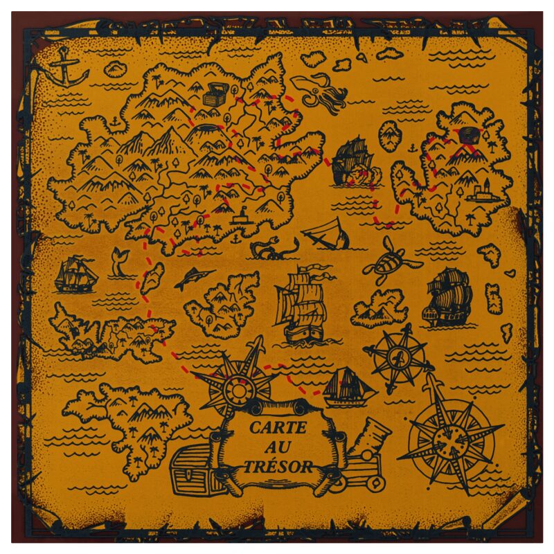 088179 PCB PRINTED SHEETS TREASURE MAP FOR SQUARE CARDS AND BAG 24PCS ***ON ORDER***