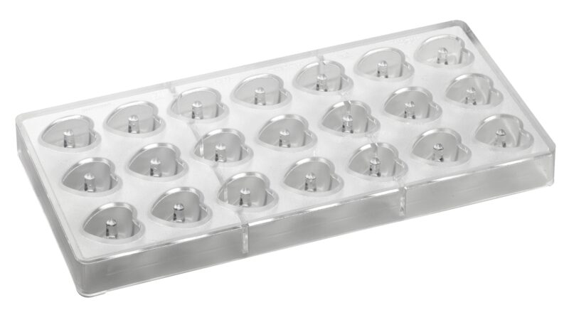 POLYCARBONATE PRALINE MOLD HEART 275X135MM21 PRALINES OF 10GR**29X30 X16HTMM