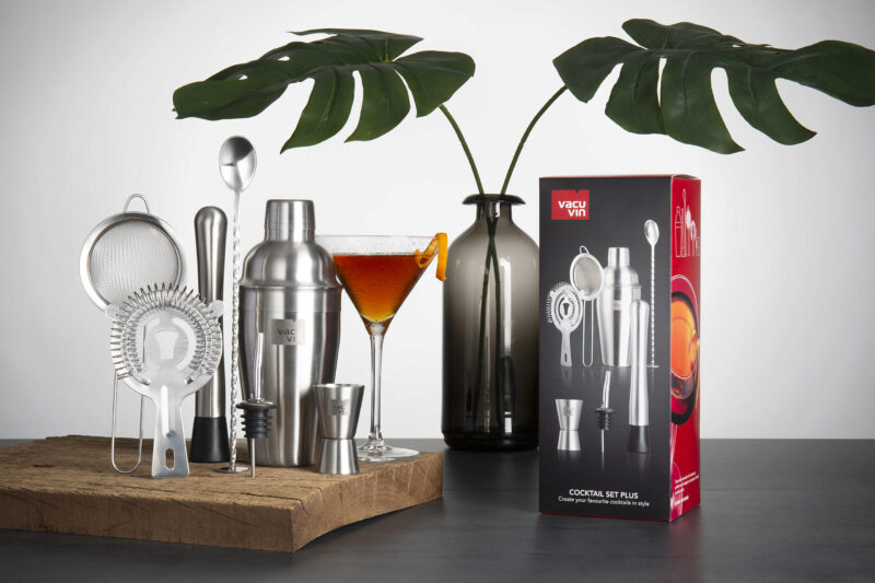 VACU VIN *COCKTAIL SET PLUS* SHAKER+DOSEUR+PILON+CUILLERE+TAMIS+PASSOIRE+BOUCHON VERSEUR****