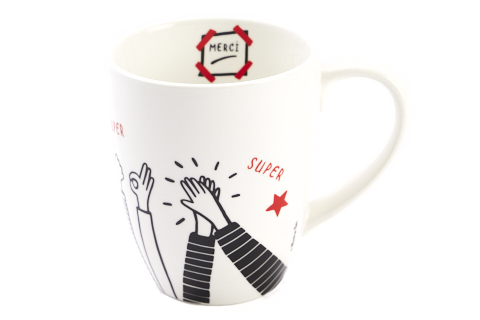 MUG "MERCI" AVEC MAINS H10,5CM