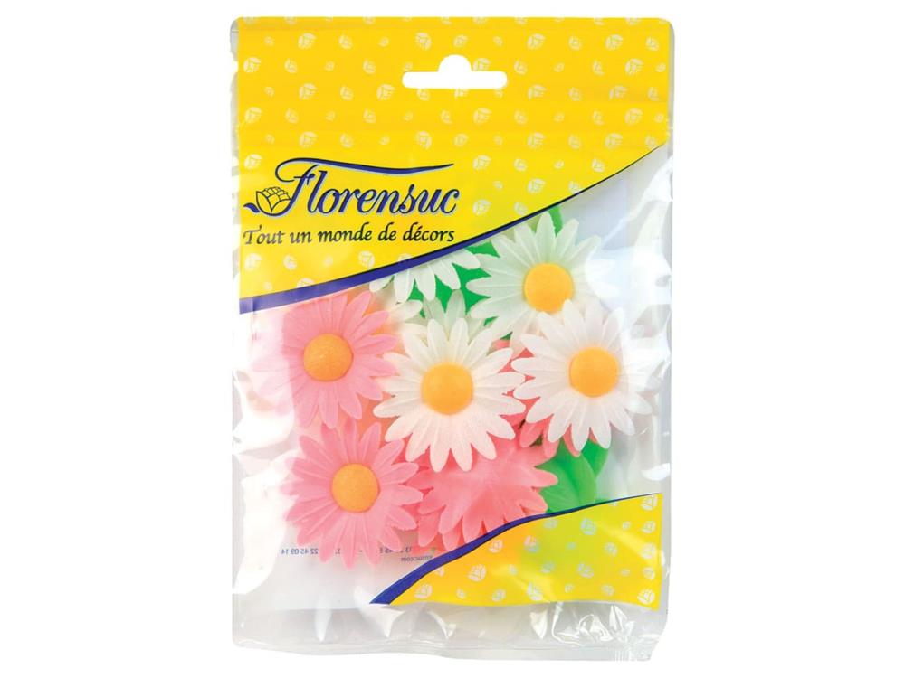 *FDS*NBM05 SACHET MARGUERITE ROSES ET BLANCHES 45MM 12 FLEURS + FEUILLES