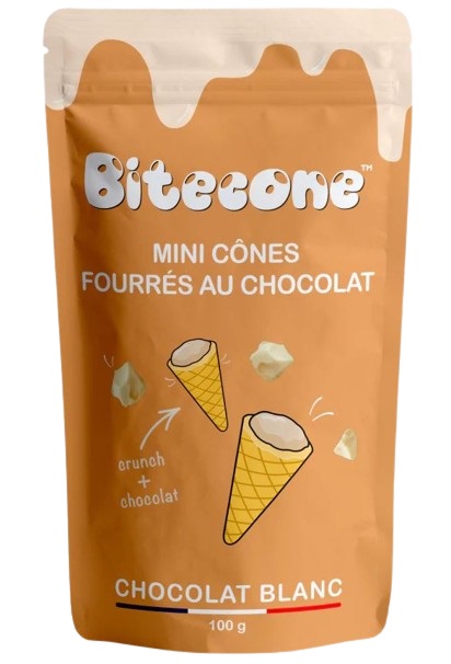 BITECONE MINI HOORN GEVULD MET 30% WITTE CHOCOLADE 100GR
