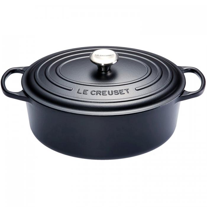 *FDS*LE CREUSET OVAAL SUDDERPOT 33CM ZWART 7.5L 8P HANDTEKENING