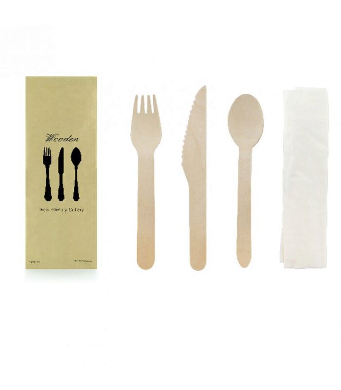 210COUVB4K KIT 4/1 WOODEN CUTLERY KNIFE/FORK/SPOON/NAPKIN 250PC
