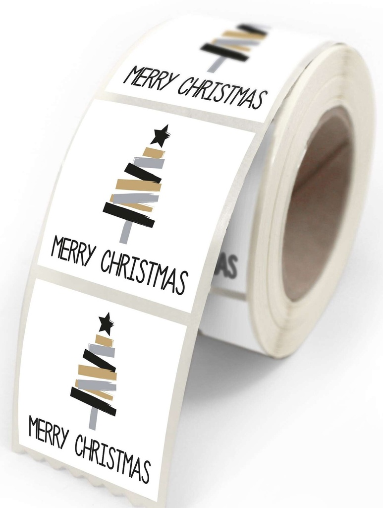 *FF*ETIQUETTES ADHESIVES JOYEUSES FETES SAPIN"VANESSA" 4X3,5CM 500 PCES