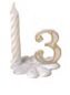CHIFFRES + SOCLE PLASTIQUE N°3 BLANC ET OR + BOUGIE PAQUET DE 10 PCES