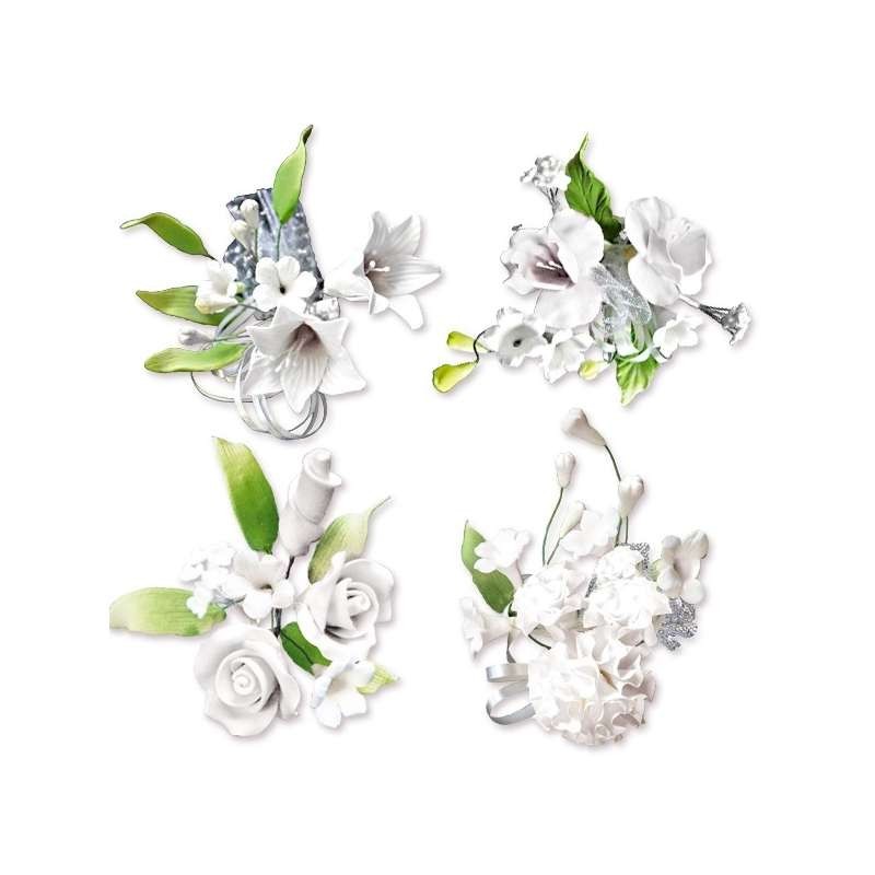 BOUQUET DE FLEUR EN PASTILLAGE BLANC 10CM 2 PCES