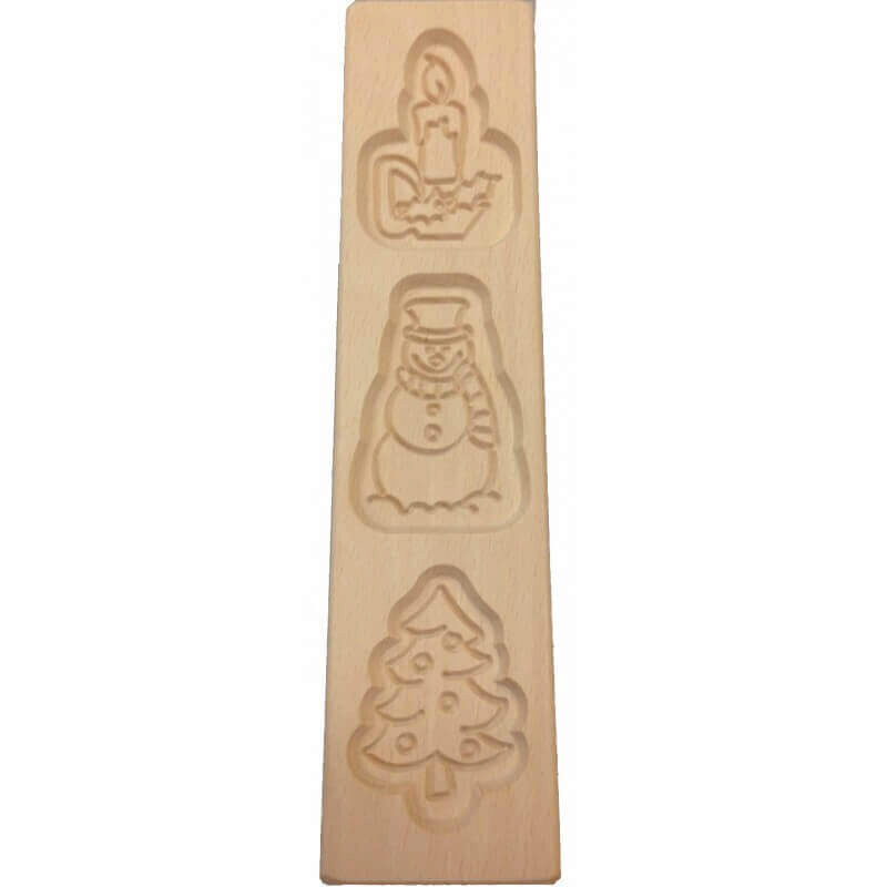 FORME MOULE SPECULOOS 3 FIGURES NOËL -BONH OMME DE NEIGE – BOUGIE-SAPIN --3X8CM - 25SPE3K