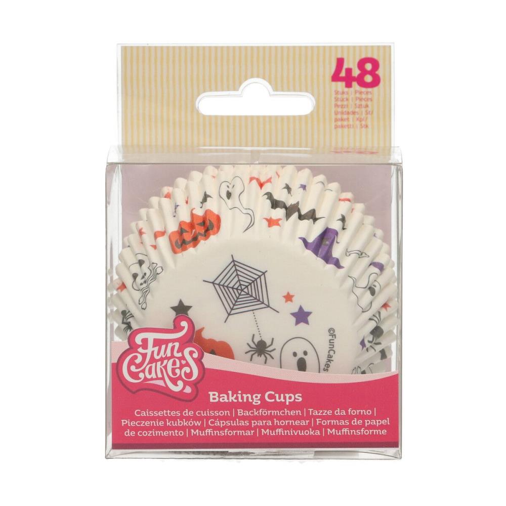 FUNCAKES WHITE HALLOWEEN CUPCAKE CASE 48 PCES