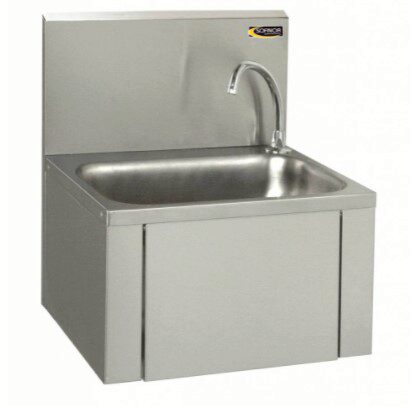 LAVE MAINS COMMANDE GENOU 460X380X524 INOX CUV RECT-AVEC DOSSERET