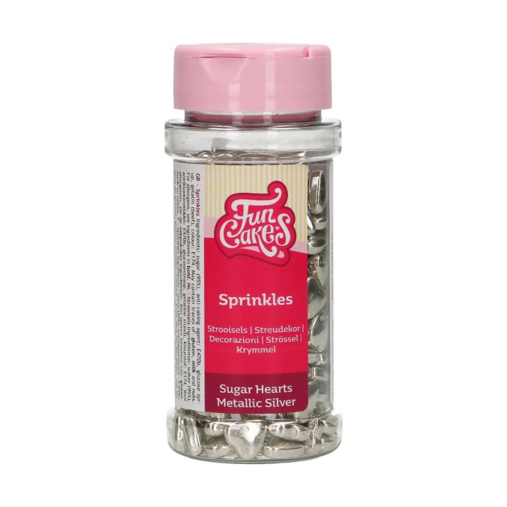 FUNCAKES SILVER SUGAR HEARTS 80GR