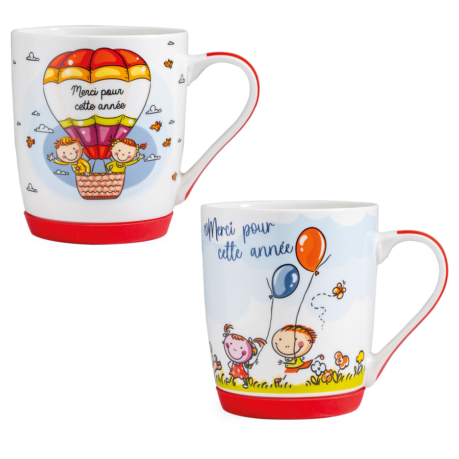 *FDS*MUG "MERCI POUR CETTE ANNEE" ENFANTS MONTGOLFIEREOU BALLONS Ø8,5CM H10CM