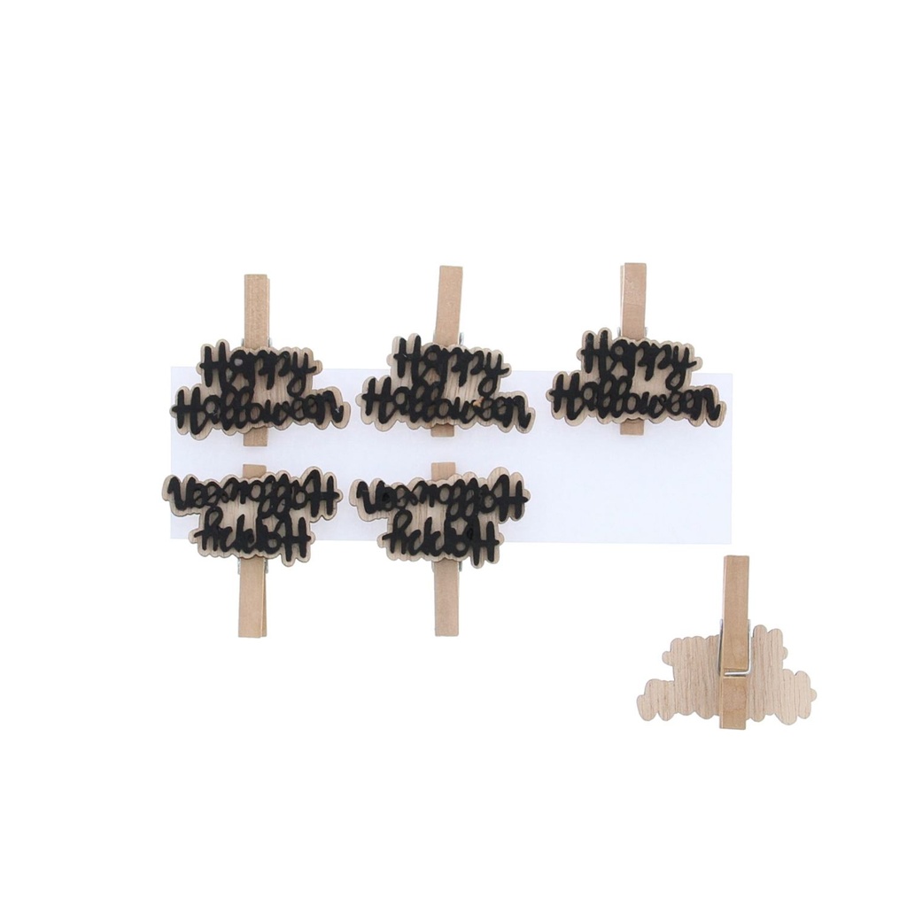 PINCE NOIRE HAPPY HALLOWEEN 50X47MMPAQUET DE 6 PIÈCES