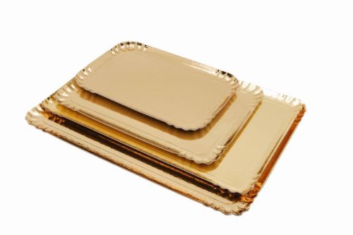  RECTANGULAR GOLD CARDBOARD TRAY 25 X 34 CM FOST+ INCLUDED 100 PIECES