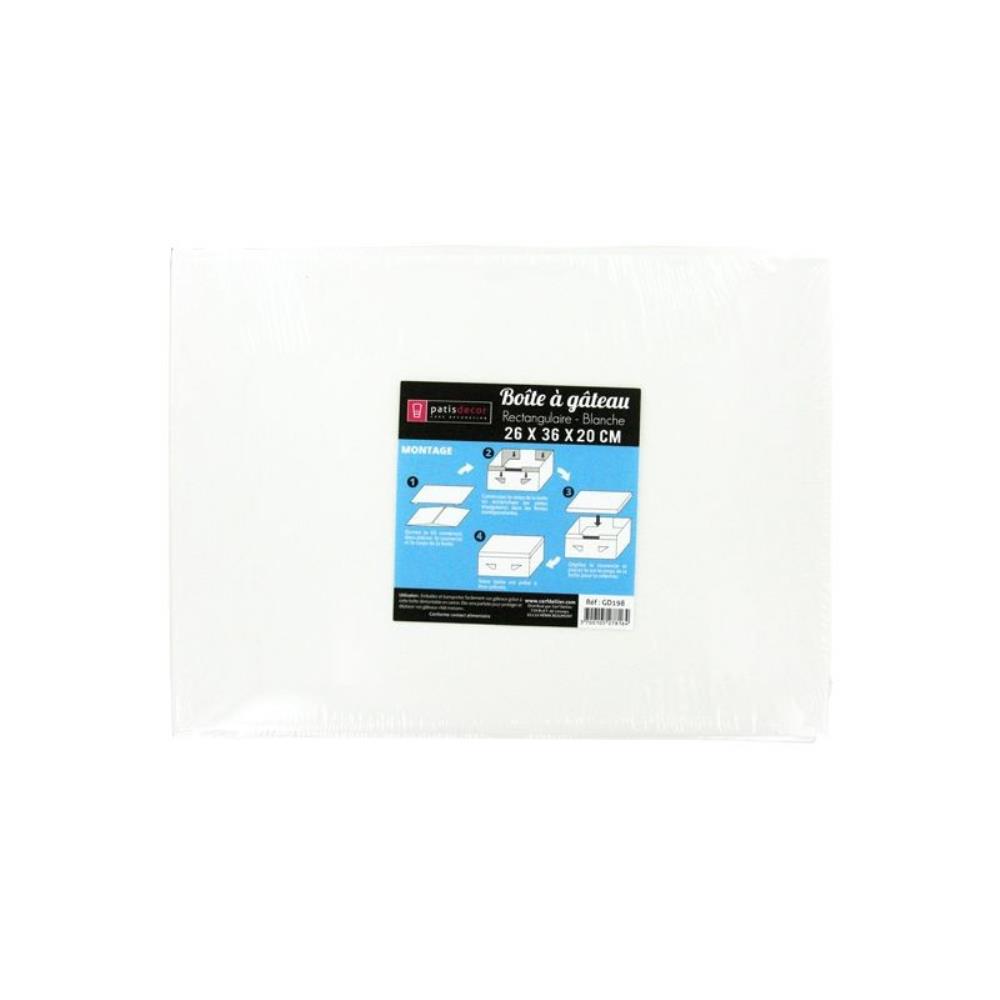 WITTE RECHTHOEKIGE CAKEDOOS 26X36X20CM =STUK