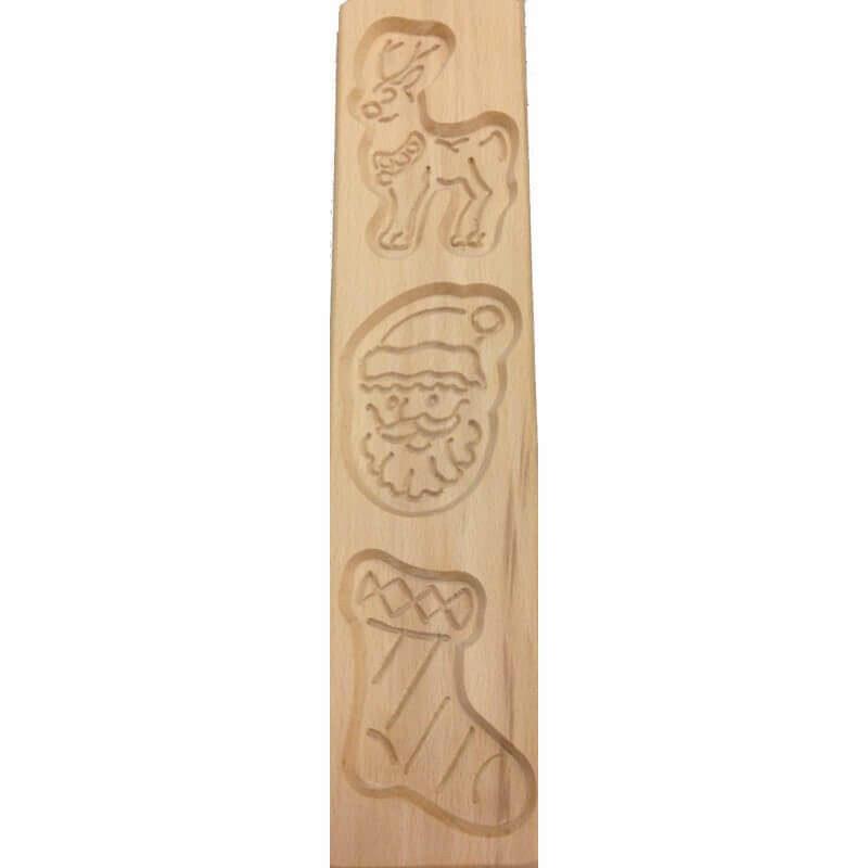 FORME MOULE SPECULOOS 3FIGURES-RENNE-PERE NOEL-CHAUSSETTE -3X8CM - 25SPE3K2