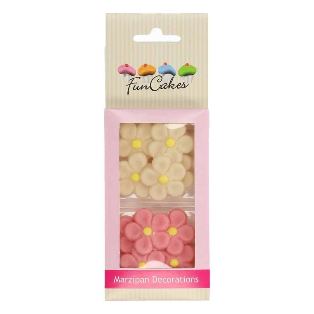 FUNCAKES MARZIPAN DAISY WHITE AND PINK 3CM 12 PCES