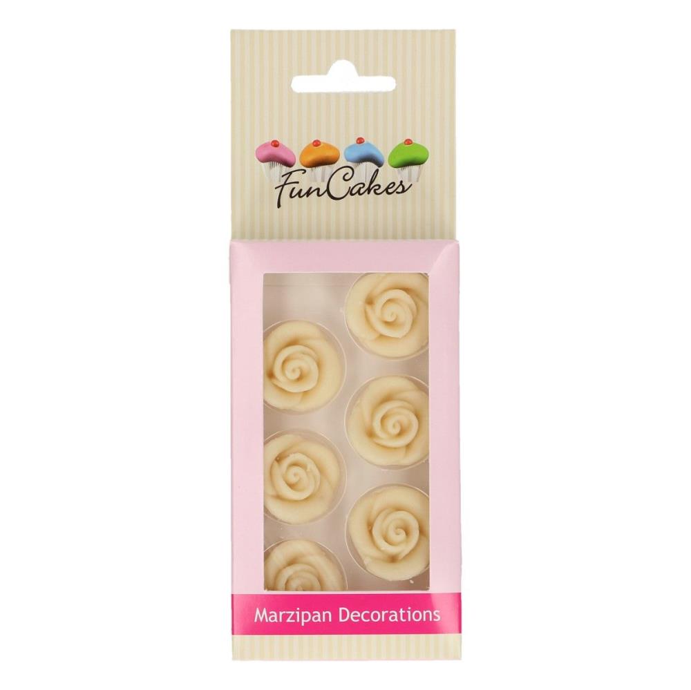FUNCAKES MARSEPEIN DECORATIE ROZEN WIT 6 STUKKEN =