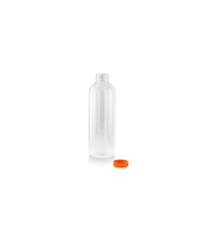 1000ML ROUND PLASTIC BOTTLE WITH ORANGE CAP 38MM -- 57 PCS *SCDE* FOST+ INCLUDED