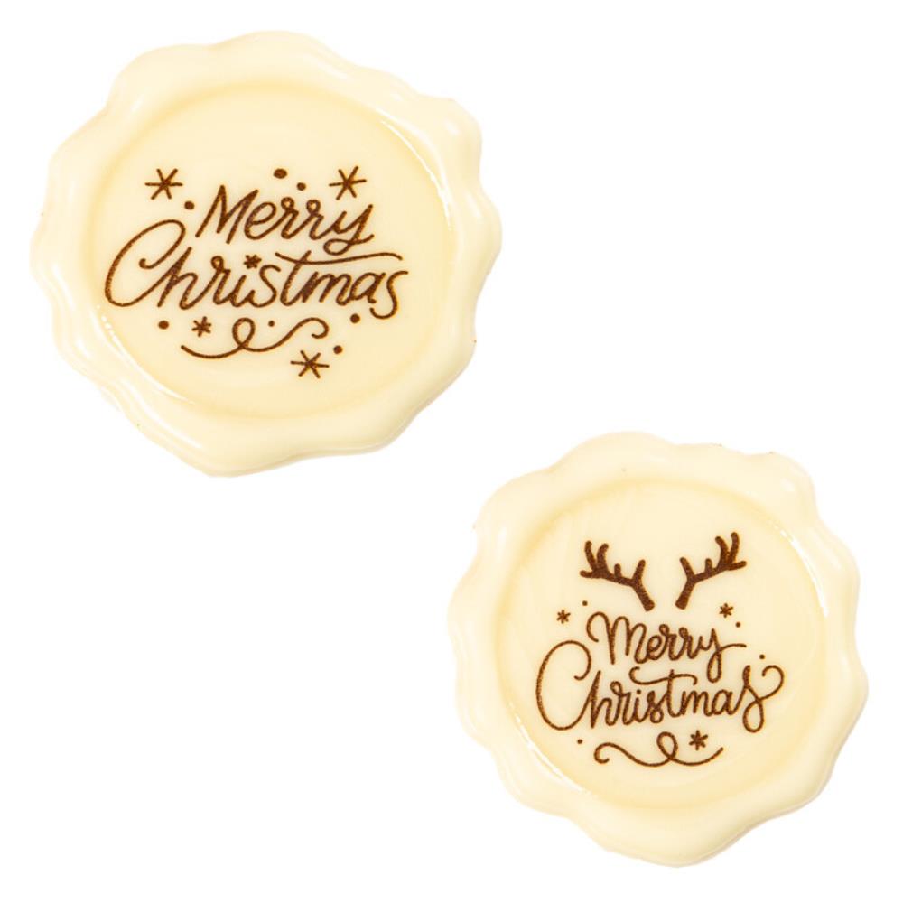 2015340 MERRY CHRISTMAS WITTE CHOCOLADE STEMPELS 120 STUKS ***S/CD***