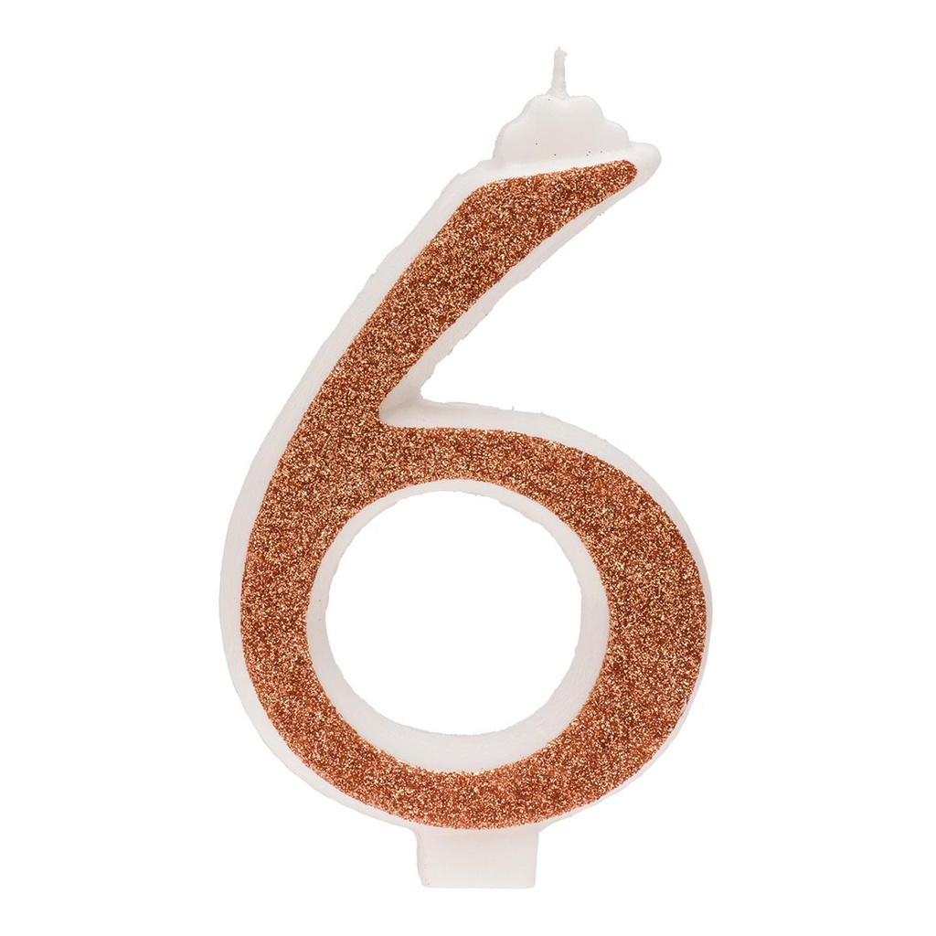 *FF*BOUGIE CHIFFRE N°6 PAILLETTES OR 13CM