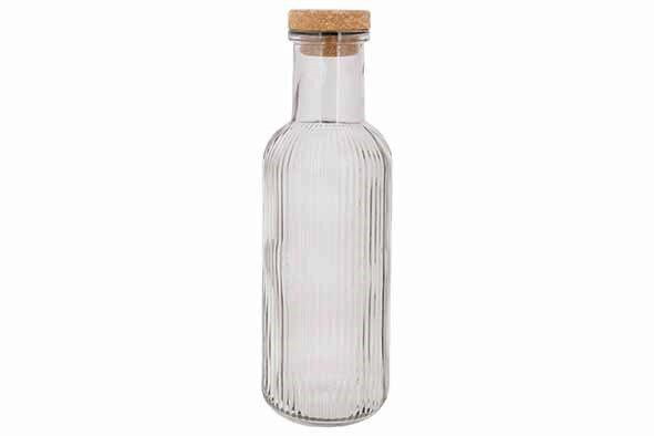 C&T RAYA GREY GLASS BOTTLE 1L W/CORK STOPPER 8.7XH27.8CM